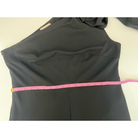 Club London Women Black One Shoulder Jumpsuit Size 16 Flared Leg Shoulder Cape - Picture 7 of 9